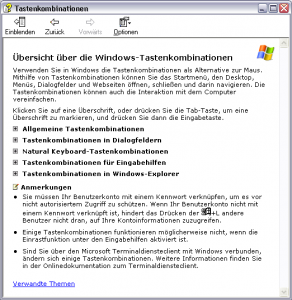 Tastenkombinationen unter XP